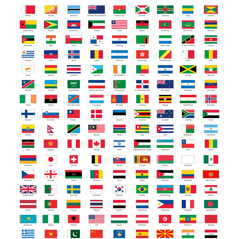 Nationalitäten in Kassel 2024 - Flaggen der Herkunftsländer